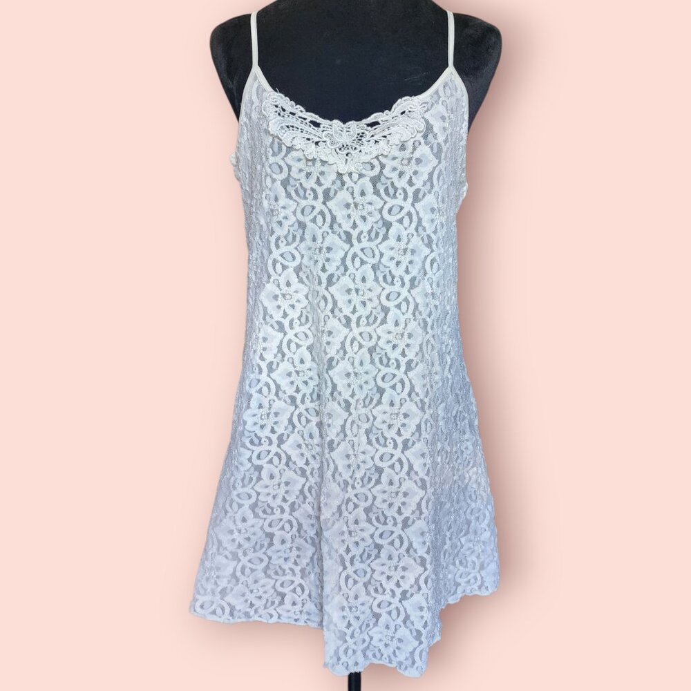 Vintage white lace slip dress night gown nightie 60s 70s 90s Y2K size M